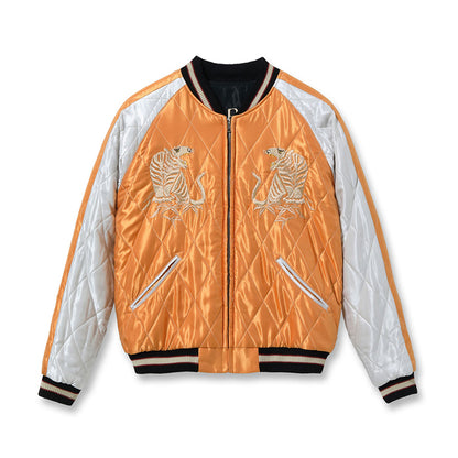 TOYO ENTERPRISE Lot No. TT15791-159 / Early 1950s Style Acetate Quilted Souvenir Jacket “WHITE TIGER” × “LANDSCAPE”
