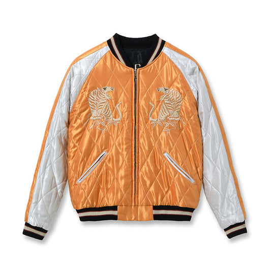 TOYO ENTERPRISE Lot No. TT15791-159 / Early 1950s Style Acetate Quilted Souvenir Jacket “WHITE TIGER” × “LANDSCAPE”