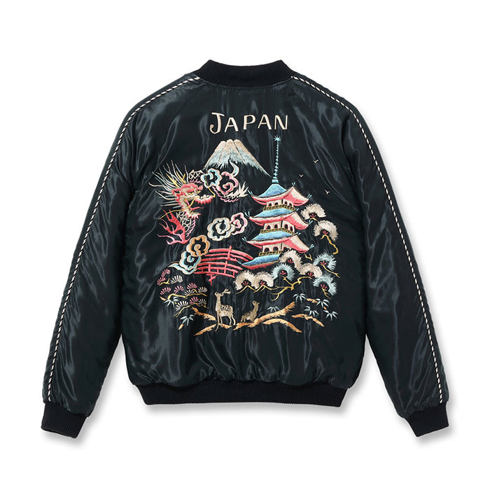 TOYO ENTERPRISE Lot No. TT15791-159 / Early 1950s Style Acetate Quilted Souvenir Jacket “WHITE TIGER” × “LANDSCAPE”