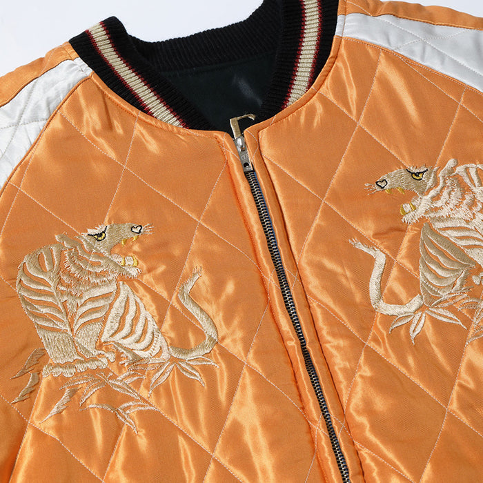 TOYO ENTERPRISE Lot No. TT15791-159 / Early 1950s Style Acetate Quilted Souvenir Jacket “WHITE TIGER” × “LANDSCAPE”