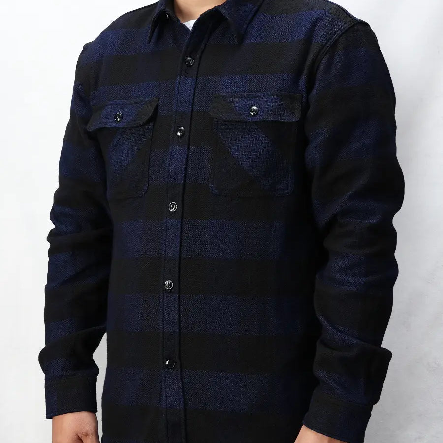 インディゴ染め ブロックチェック ネルシャツ FN-SNR-101LSP