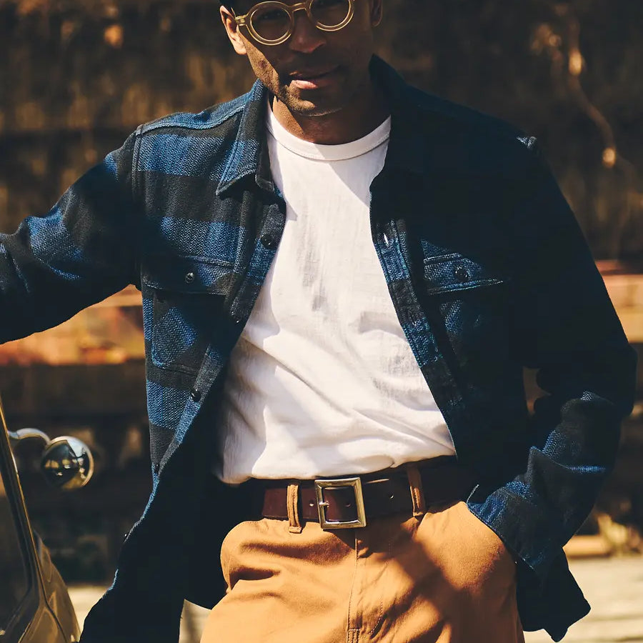 インディゴ染め ブロックチェック ネルシャツ FN-SNR-101LSP