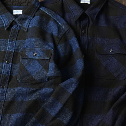 インディゴ染め ブロックチェック ネルシャツ FN-SNR-101LSP