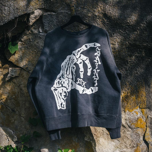 セントマイケル SM-YS1-0000-031 CREW SWT / BONE SAINT / BLACK メンズ プリント スウェット プルオーバー