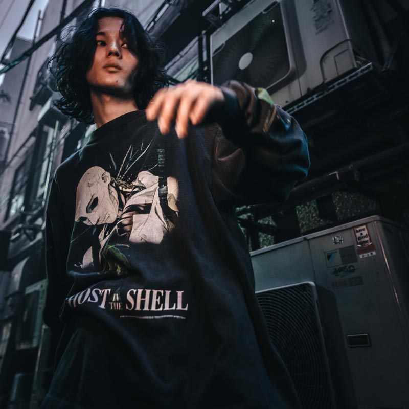 セントマイケル SM-YS1-0000-C33 GS_LS TEE / GITS / BLACK メンズ GHOST IN THE SHELL/攻殻機動隊 コラボ プリント ロンT