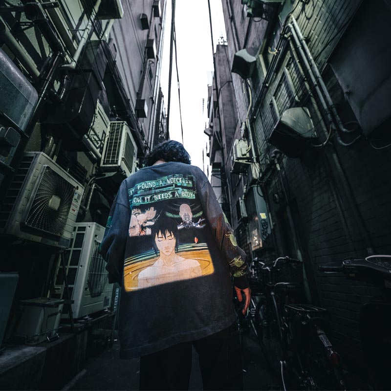 セントマイケル SM-YS1-0000-C33 GS_LS TEE / GITS / BLACK メンズ GHOST IN THE SHELL/攻殻機動隊 コラボ プリント ロンT