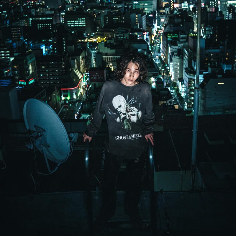 セントマイケル SM-YS1-0000-C33 GS_LS TEE / GITS / BLACK メンズ GHOST IN THE SHELL/攻殻機動隊 コラボ プリント ロンT