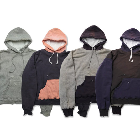 FULL COUNT 3770-1 Fading Double Face Sweat Hoodie(damage less):Gry Egg/Blk Egg/Pnk Gry/Egg