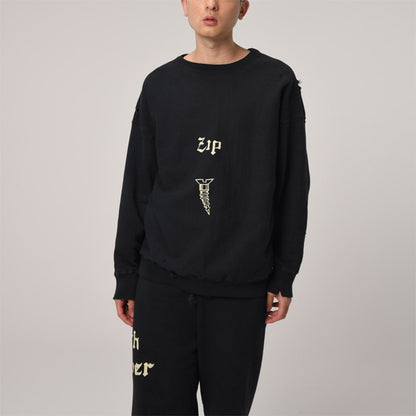 バウワウ BW2302-ZDCS ZIP DAMAGED CREW SWEAT BLACK DAMAGE ヴィンテージクルースウェット ブラック メンズ