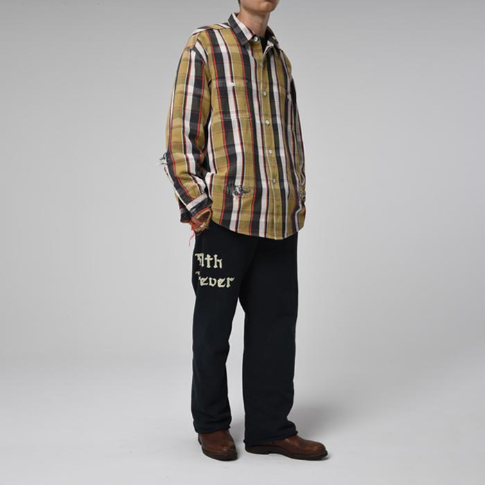 バウワウ BW2302-ZDSP ZIP DAMAGED SWEAT PANTS ブラック メンズ スウェット パンツ 擬音ワードプリント ヴィンテージスウェット