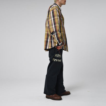 バウワウ BW2302-ZDSP ZIP DAMAGED SWEAT PANTS ブラック メンズ スウェット パンツ 擬音ワードプリント ヴィンテージスウェット