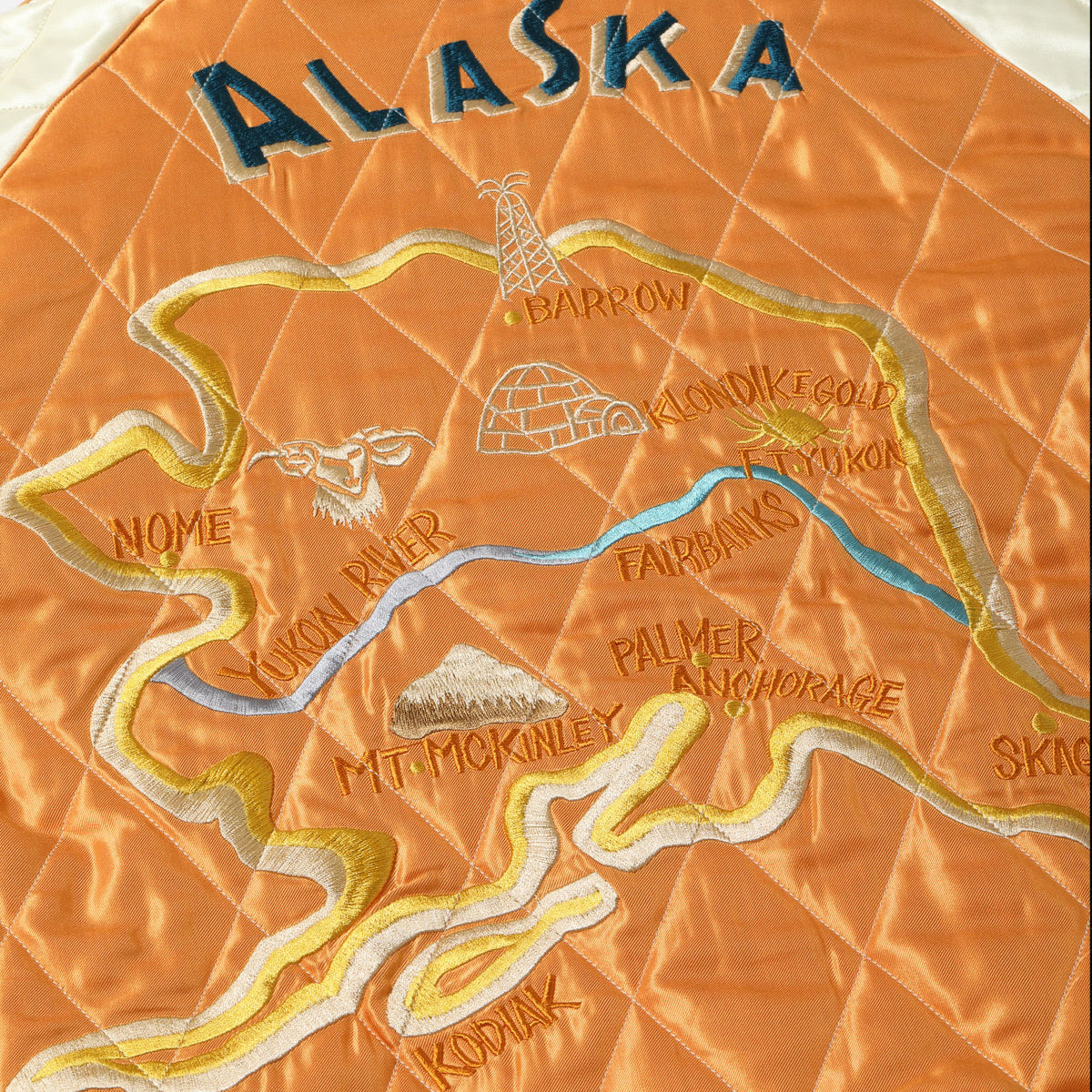 TOYO ENTERPRISE Lot No. TT15792-119 / Late 1950s Style Velveteen Souvenir Jacket “POLAR BEAR” × “ALASKA MAP”