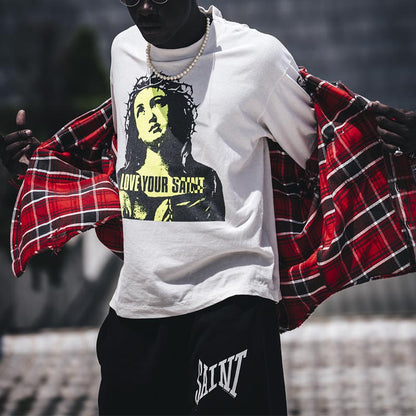 セントマイケル SM-YS1-0000-017 LS TEE / LOVE UR SAINT / WHT メンズ 長袖 プリントTシャツ ロンT