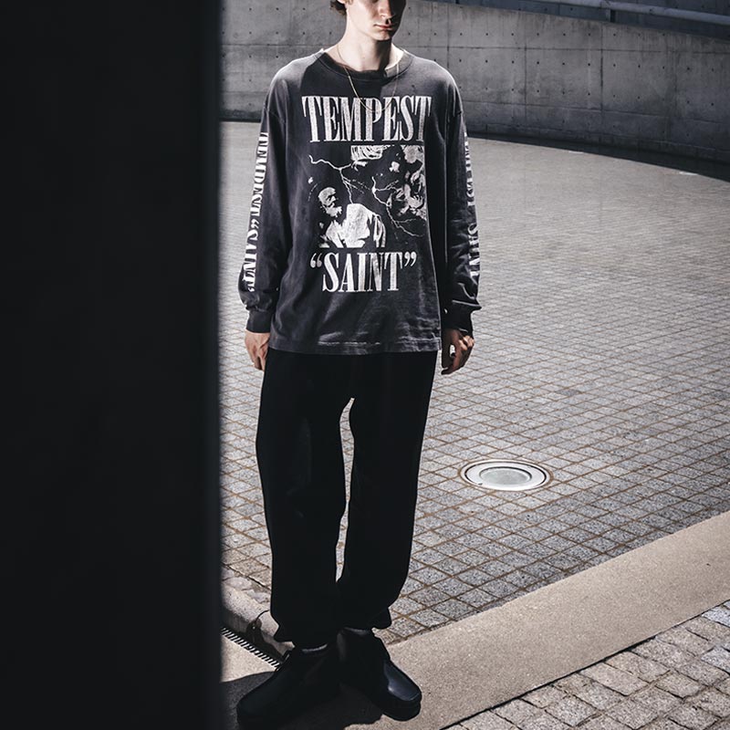 セントマイケル SM-YS1-0000-011 LS TEE / TEMPEST / BLACK メンズ 長袖 プリントTシャツ ロンT バックプリント