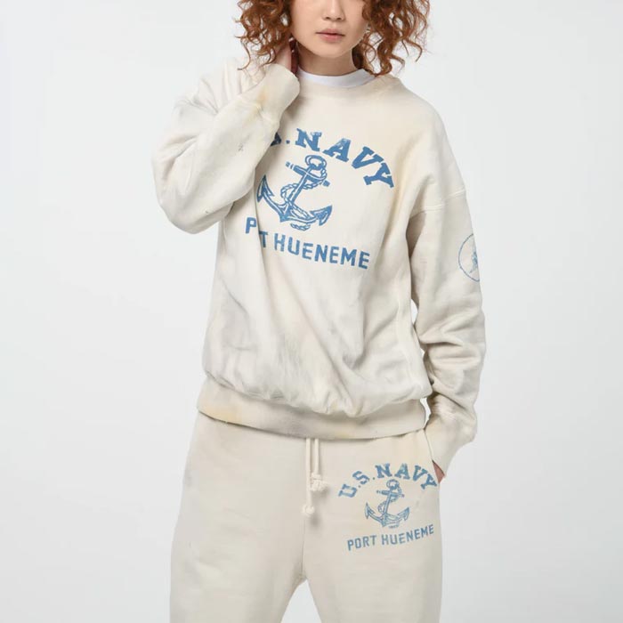 バウワウ BW242-USSA USN SEEBEES SWEATSHIRTS AGING ホワイトエイジング メンズ プリント スウェット トレーナー