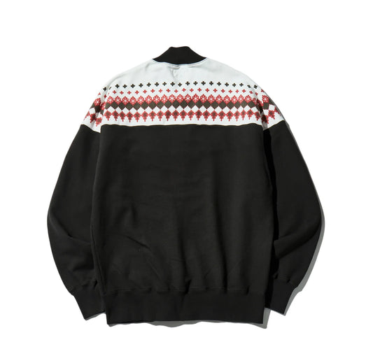 雪柄 スノーパターン SNOW ジップアップスウェット ダブルジップ :BLACK