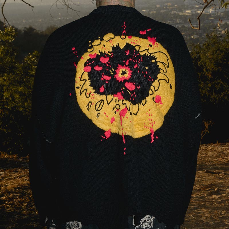 セントマイケル SM-YS1-0000-C07 CP_CREW KNT / SMILE / BLK Cactus Plant Flea Market コラボ ダメージ ニット セーター スマイル
