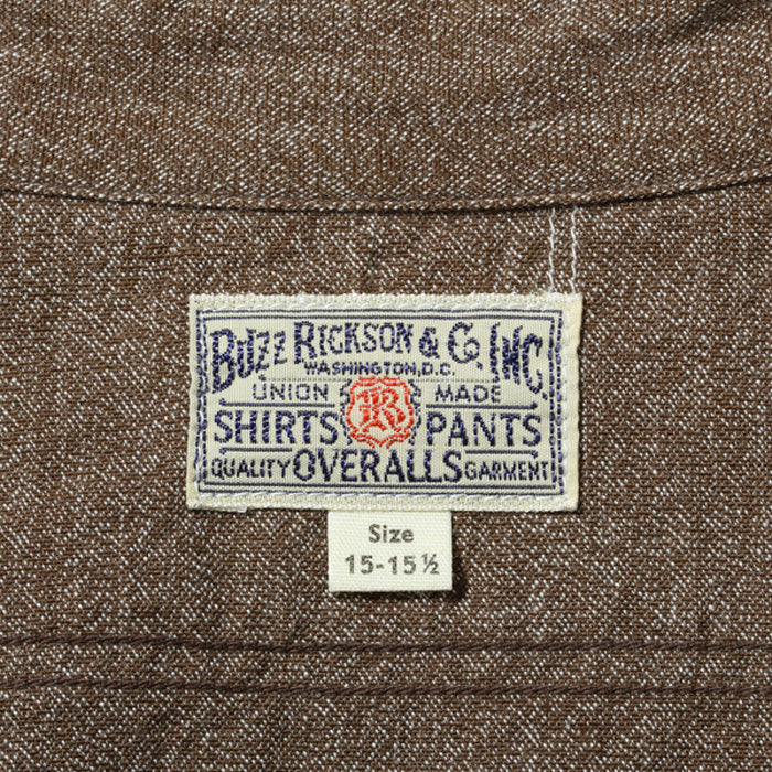 バズリクソンズ Lot No. BR26082 / COTTON COVERT WORK SHIRTS BROWN シャンブレー調 ワークシャツ ブラウン メンズ