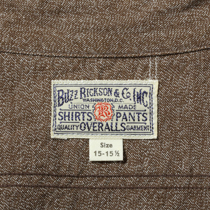バズリクソンズ Lot No. BR26082 / COTTON COVERT WORK SHIRTS BROWN シャンブレー調 ワークシャツ ブラウン メンズ