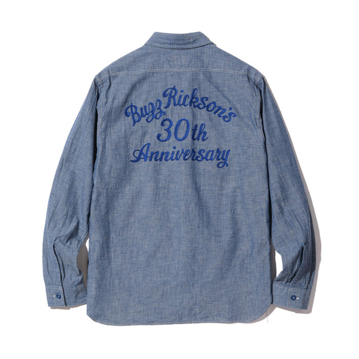 バズリクソンズ Lot No. BR29184 / BLUE CHAMBRAY WORK SHIRTS “BUZZ RICKSON'S 30th ANNIVERSARY MODEL WITH EMBROIDERED” BLUE シャンブレーシャツ ブルー メンズ