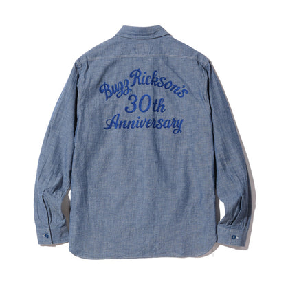 バズリクソンズ Lot No. BR29184 / BLUE CHAMBRAY WORK SHIRTS “BUZZ RICKSON'S 30th ANNIVERSARY MODEL WITH EMBROIDERED” BLUE シャンブレーシャツ ブルー メンズ