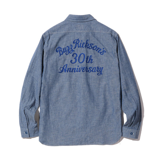 バズリクソンズ Lot No. BR29184 / BLUE CHAMBRAY WORK SHIRTS “BUZZ RICKSON'S 30th ANNIVERSARY MODEL WITH EMBROIDERED” BLUE シャンブレーシャツ ブルー メンズ