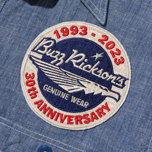 バズリクソンズ Lot No. BR29184 / BLUE CHAMBRAY WORK SHIRTS “BUZZ RICKSON'S 30th ANNIVERSARY MODEL WITH EMBROIDERED” BLUE シャンブレーシャツ ブルー メンズ