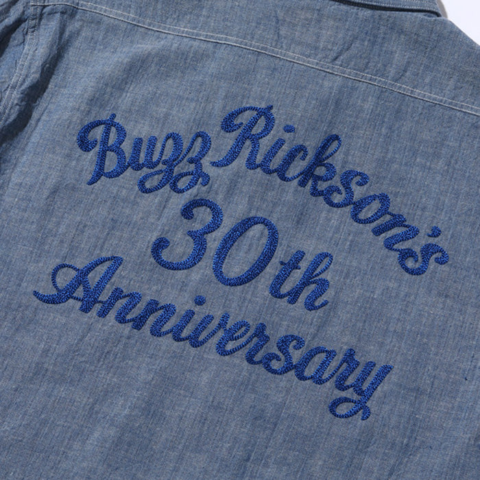 バズリクソンズ Lot No. BR29184 / BLUE CHAMBRAY WORK SHIRTS “BUZZ RICKSON'S 30th ANNIVERSARY MODEL WITH EMBROIDERED” BLUE シャンブレーシャツ ブルー メンズ