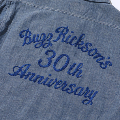 バズリクソンズ Lot No. BR29184 / BLUE CHAMBRAY WORK SHIRTS “BUZZ RICKSON'S 30th ANNIVERSARY MODEL WITH EMBROIDERED” BLUE シャンブレーシャツ ブルー メンズ