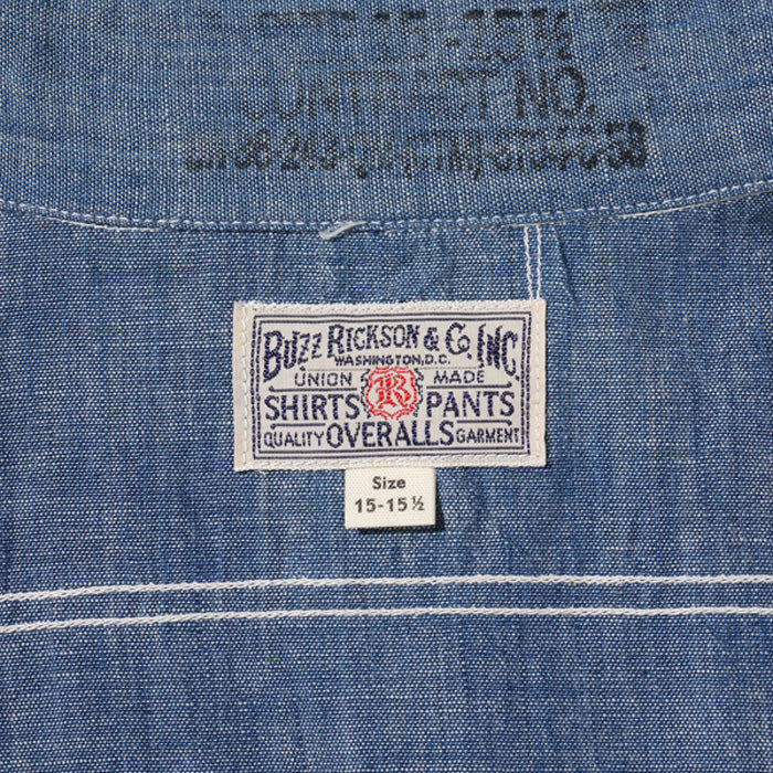 バズリクソンズ Lot No. BR29184 / BLUE CHAMBRAY WORK SHIRTS “BUZZ RICKSON'S 30th ANNIVERSARY MODEL WITH EMBROIDERED” BLUE シャンブレーシャツ ブルー メンズ