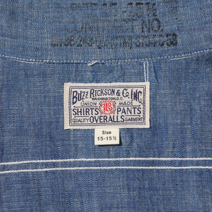 バズリクソンズ Lot No. BR29184 / BLUE CHAMBRAY WORK SHIRTS “BUZZ RICKSON'S 30th ANNIVERSARY MODEL WITH EMBROIDERED” BLUE シャンブレーシャツ ブルー メンズ