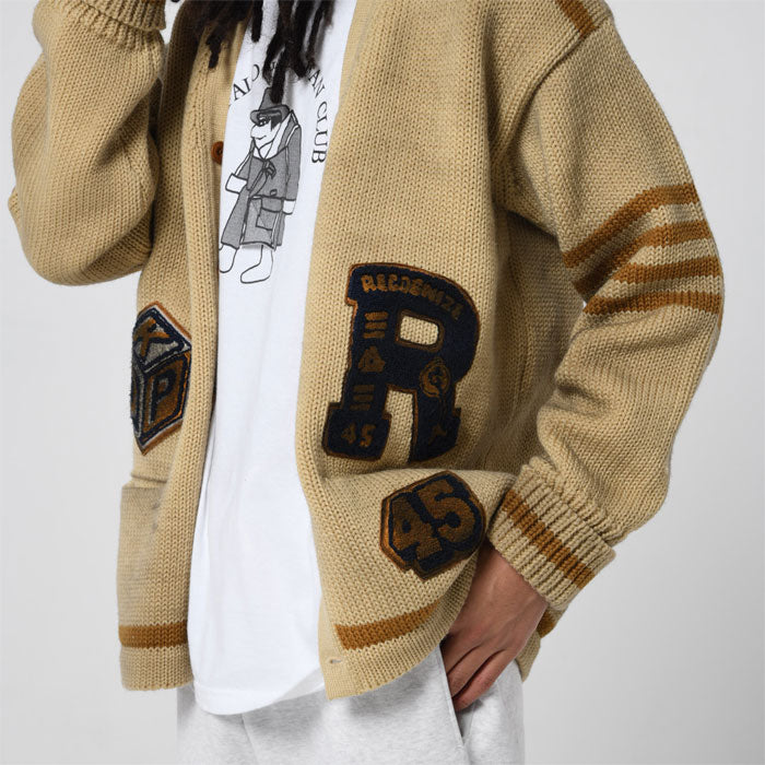バウワウ BW221-RFJFC RECOGNIZE LETTERED CARDIGAN：BEIGE STAIN