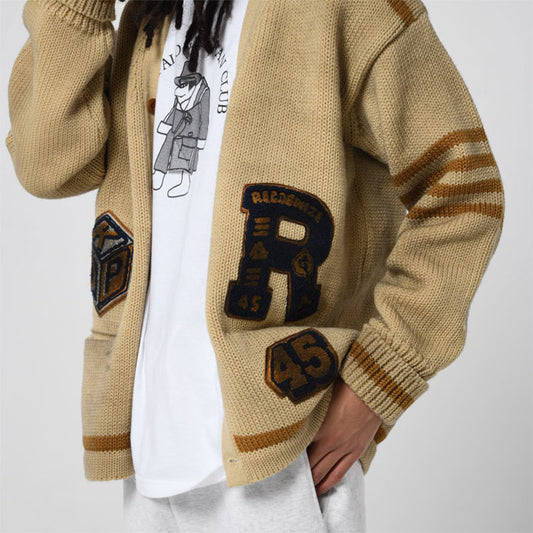 バウワウ BW221-RFJFC RECOGNIZE LETTERED CARDIGAN：BEIGE STAIN