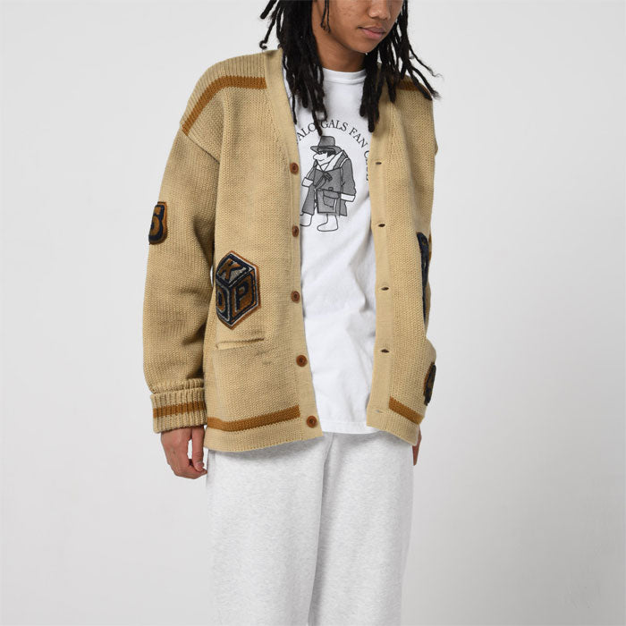 バウワウ BW221-RFJFC RECOGNIZE LETTERED CARDIGAN：BEIGE STAIN