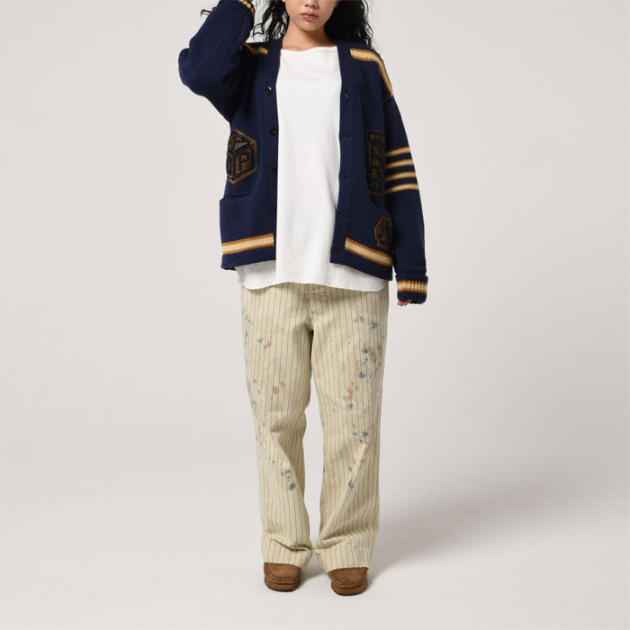 バウワウ BW221-RFJFC RECOGNIZE LETTERED CARDIGAN：BLUE STAIN