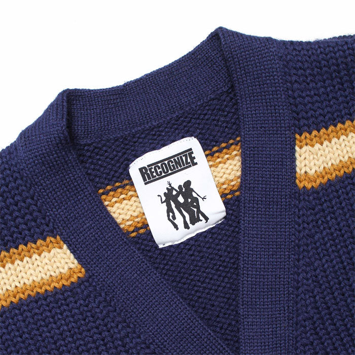 バウワウ BW221-RFJFC RECOGNIZE LETTERED CARDIGAN：BLUE STAIN