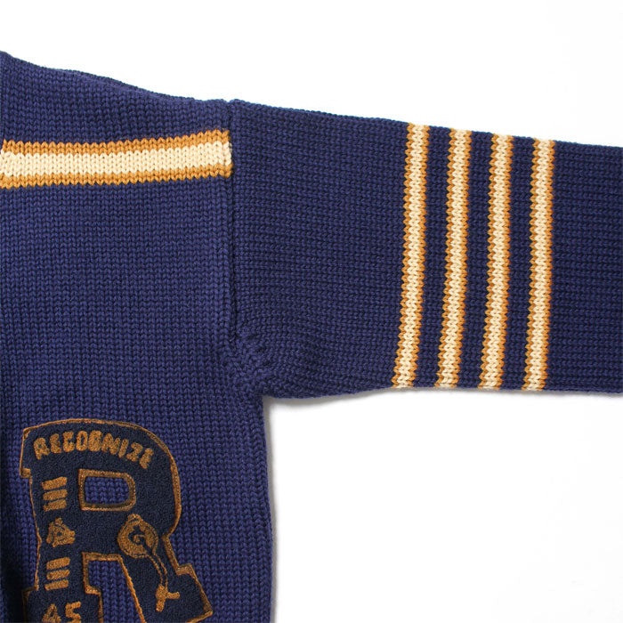 バウワウ BW221-RFJFC RECOGNIZE LETTERED CARDIGAN：BLUE STAIN