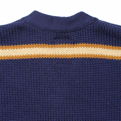 バウワウ BW221-RFJFC RECOGNIZE LETTERED CARDIGAN：BLUE STAIN