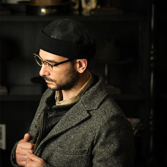 ミスターファットマン 5224011 WHISKERY レザー フィッシャーマンキ ャップ  ブラック