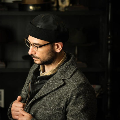 ミスターファットマン 5224011 WHISKERY レザー フィッシャーマンキ ャップ  ブラック