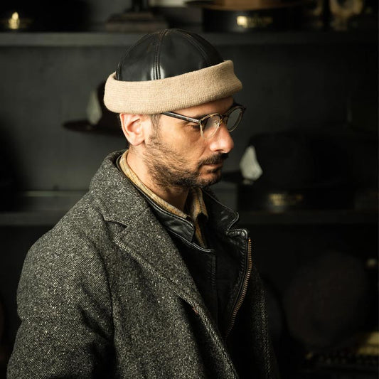 ミスターファットマン 5224011 WHISKERY レザー フィッシャーマンキ ャップ  ベージュ