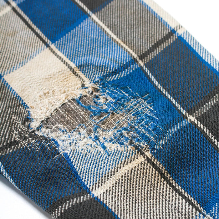 バウワウ BW2302-RAFS REPAIR AGEING FLANNEL SHIRTS BLUE DAMAGE AGEING ヴィンテージネルシャツ ブルー メンズ
