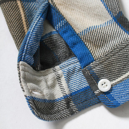 バウワウ BW2302-RAFS REPAIR AGEING FLANNEL SHIRTS BLUE DAMAGE AGEING ヴィンテージネルシャツ ブルー メンズ