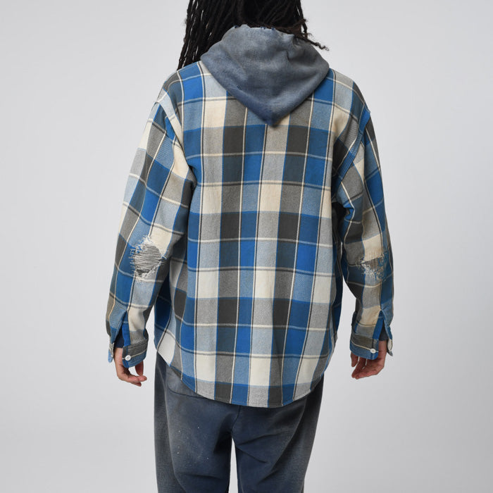 バウワウ BW2302-RAFS REPAIR AGEING FLANNEL SHIRTS BLUE DAMAGE AGEING ヴィンテージネルシャツ ブルー メンズ