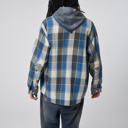 バウワウ BW2302-RAFS REPAIR AGEING FLANNEL SHIRTS BLUE DAMAGE AGEING ヴィンテージネルシャツ ブルー メンズ