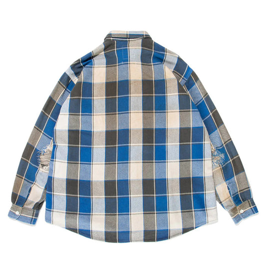 バウワウ BW2302-RAFS REPAIR AGEING FLANNEL SHIRTS BLUE DAMAGE AGEING ヴィンテージネルシャツ ブルー メンズ