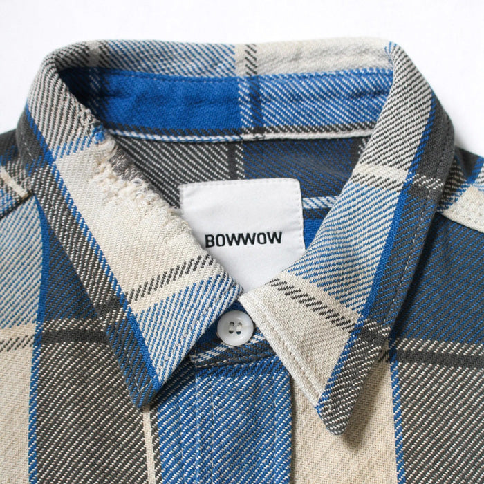バウワウ BW2302-RAFS REPAIR AGEING FLANNEL SHIRTS BLUE DAMAGE AGEING ヴィンテージネルシャツ ブルー メンズ