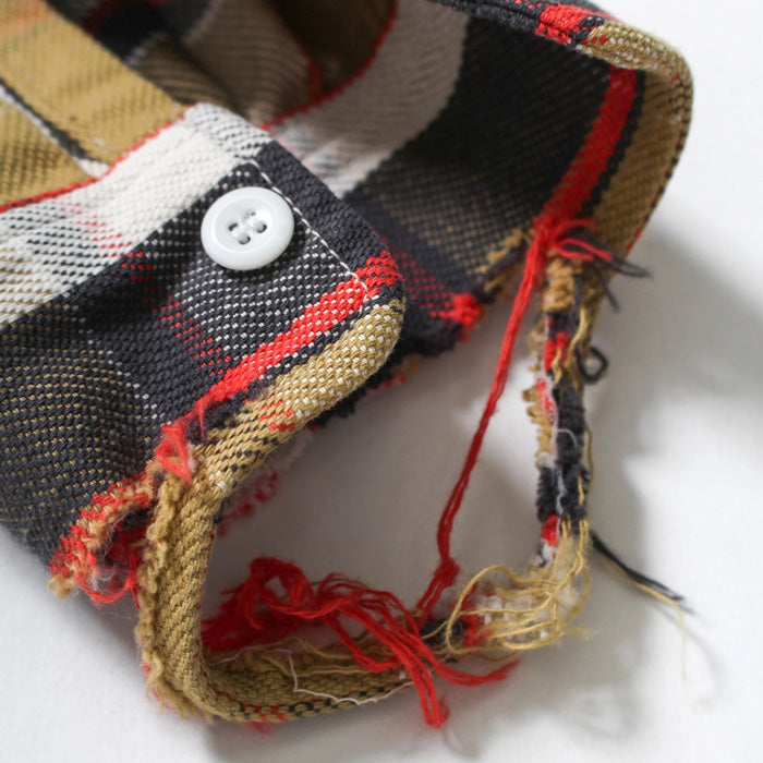 BOWWOW BW2302-RAFS REAPAIR AGEING FLANNEL SHIRTS BEIGE DAMAGE ヴィンテージネルシャツ ベージュ メンズ