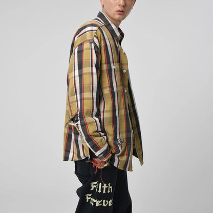 BOWWOW BW2302-RAFS REAPAIR AGEING FLANNEL SHIRTS BEIGE DAMAGE ヴィンテージネルシャツ ベージュ メンズ