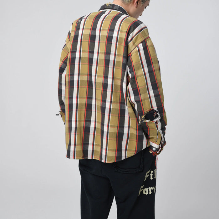 BOWWOW BW2302-RAFS REAPAIR AGEING FLANNEL SHIRTS BEIGE DAMAGE ヴィンテージネルシャツ ベージュ メンズ